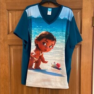 Like New! Tooniforms size 2X, Disney Moana Baby Blue V-Neck Scrub Top!